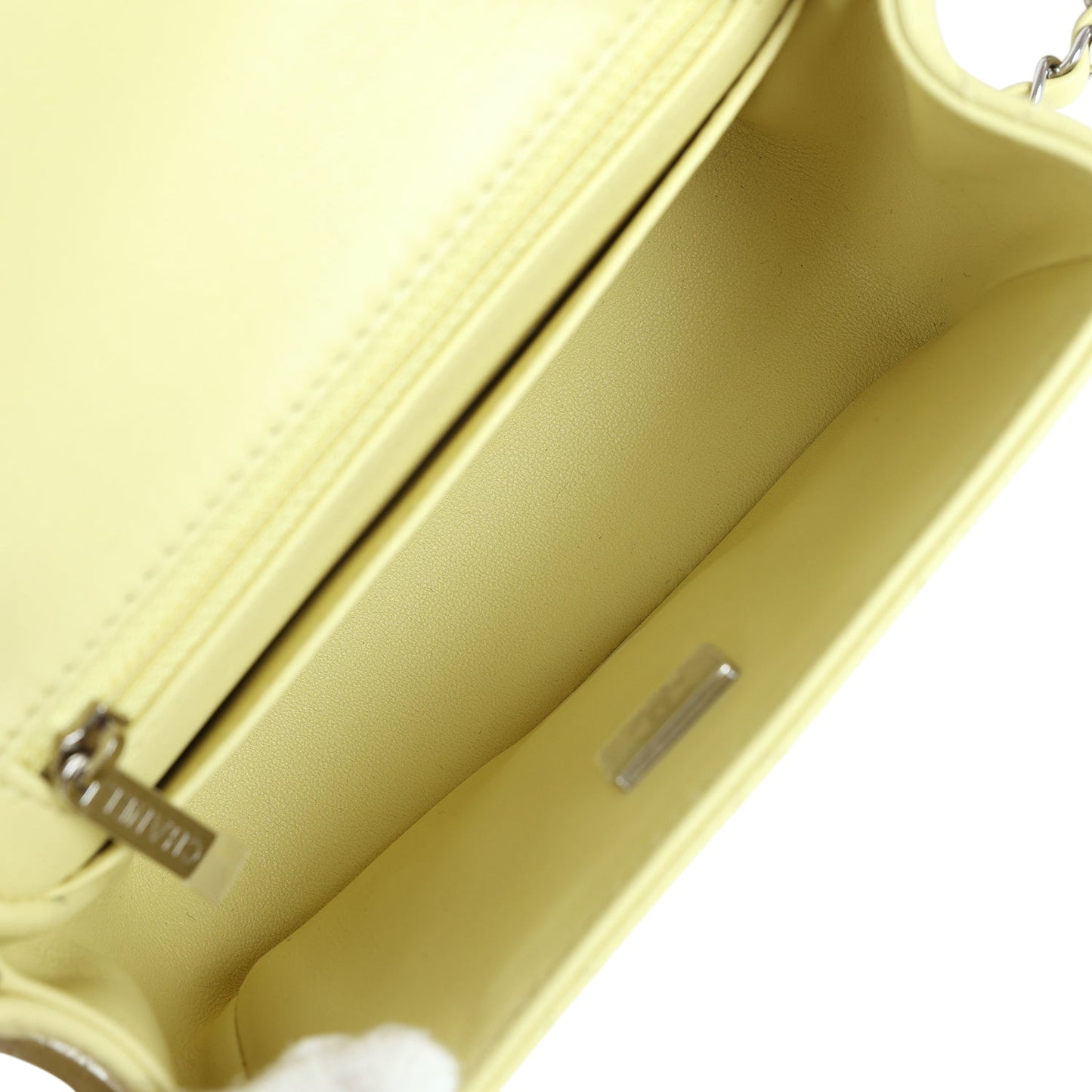 Chanel Mini Square Flap Bag Lime Lambskin Silver Hardware