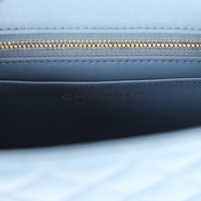Chanel Mini Square Pearl Crush Flap Blue Lambskin Antique Gold Hardware