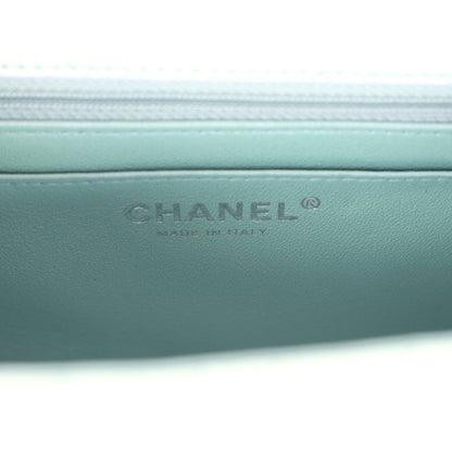 Chanel Mini Classic Square Flap Bag Blue Iridescent Calfskin Silver Hardware