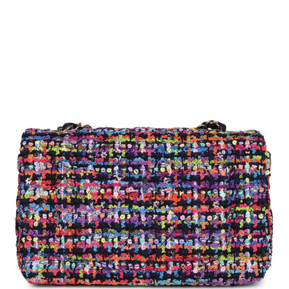 Chanel Mini Rectangular Flap Bag Multicolored Tweed and Sequins Gold Hardware