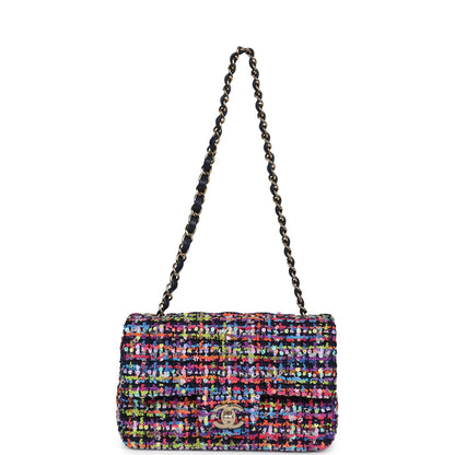 Chanel Mini Rectangular Flap Bag Multicolored Tweed and Sequins Gold Hardware