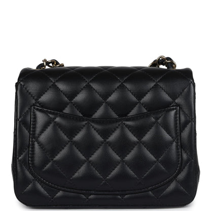 Chanel Mini Classic Square Flap Bag Black Lambskin Light Gold Hardware