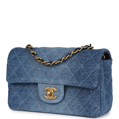 Chanel Mini Rectangular Flap Bag Blue Denim Antique Gold Hardware