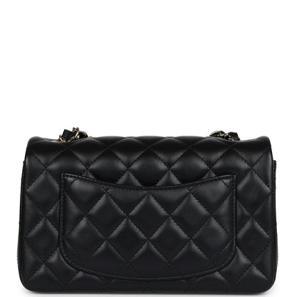 Chanel Mini Classic Rectangular Flap Bag Black Lambskin Light Gold Hardware