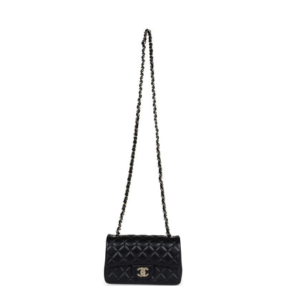 Chanel Mini Classic Rectangular Flap Bag Black Lambskin Light Gold Hardware