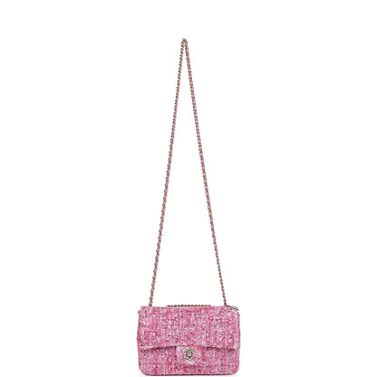 Chanel Mini Classic Rectangular Flap Bag Pink Tweed and Sequin Gold Hardware