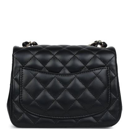 Chanel Mini Classic Square Flap Bag Black Lambskin Light Gold Hardware