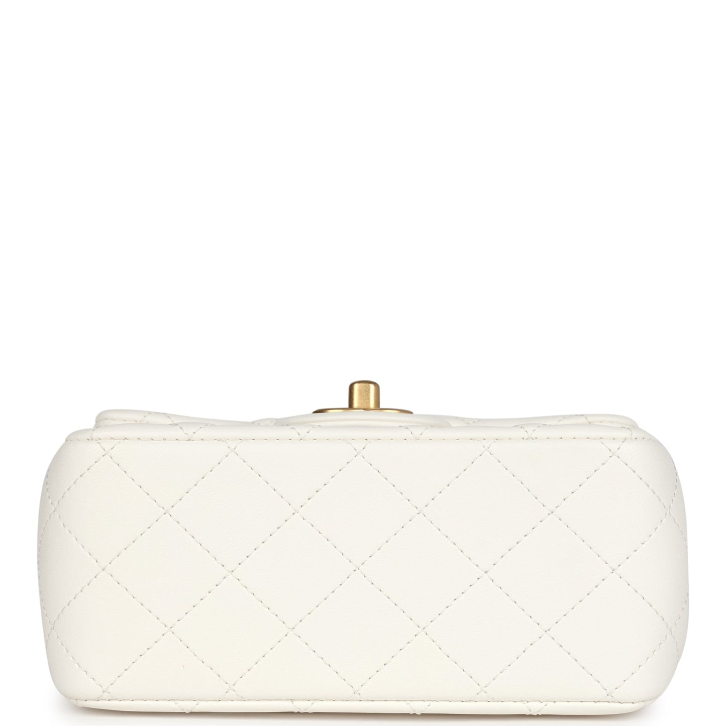 Chanel Mini Square Pearl Crush Flap Bag White Lambskin Antique Gold Hardware
