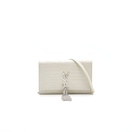 Saint Laurent /YSL Kate small chain wallet with tassel in crocodile-embossed shiny skin