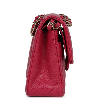 Chanel Small Classic Double Flap Dark Pink Caviar Light Gold Hardware