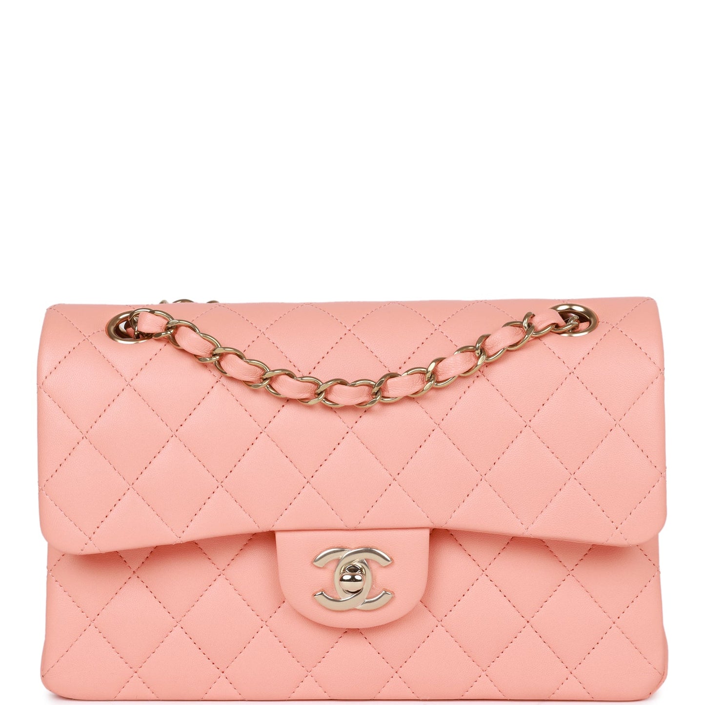 Chanel Small Classic Double Flap Pink Lambskin Light Gold Hardware