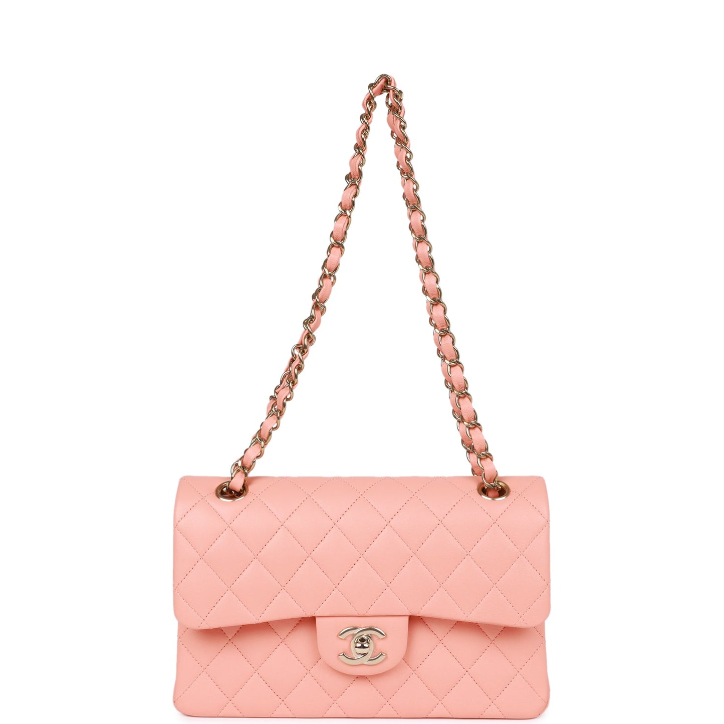 Chanel Small Classic Double Flap Pink Lambskin Light Gold Hardware