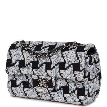 Pre-owned Chanel Mini Rectangular Flap Bag Blue Tweed Silver Hardware