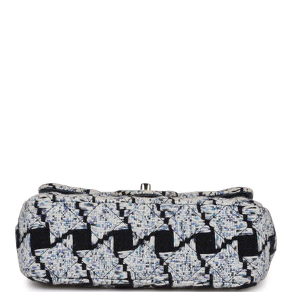 Pre-owned Chanel Mini Rectangular Flap Bag Blue Tweed Silver Hardware