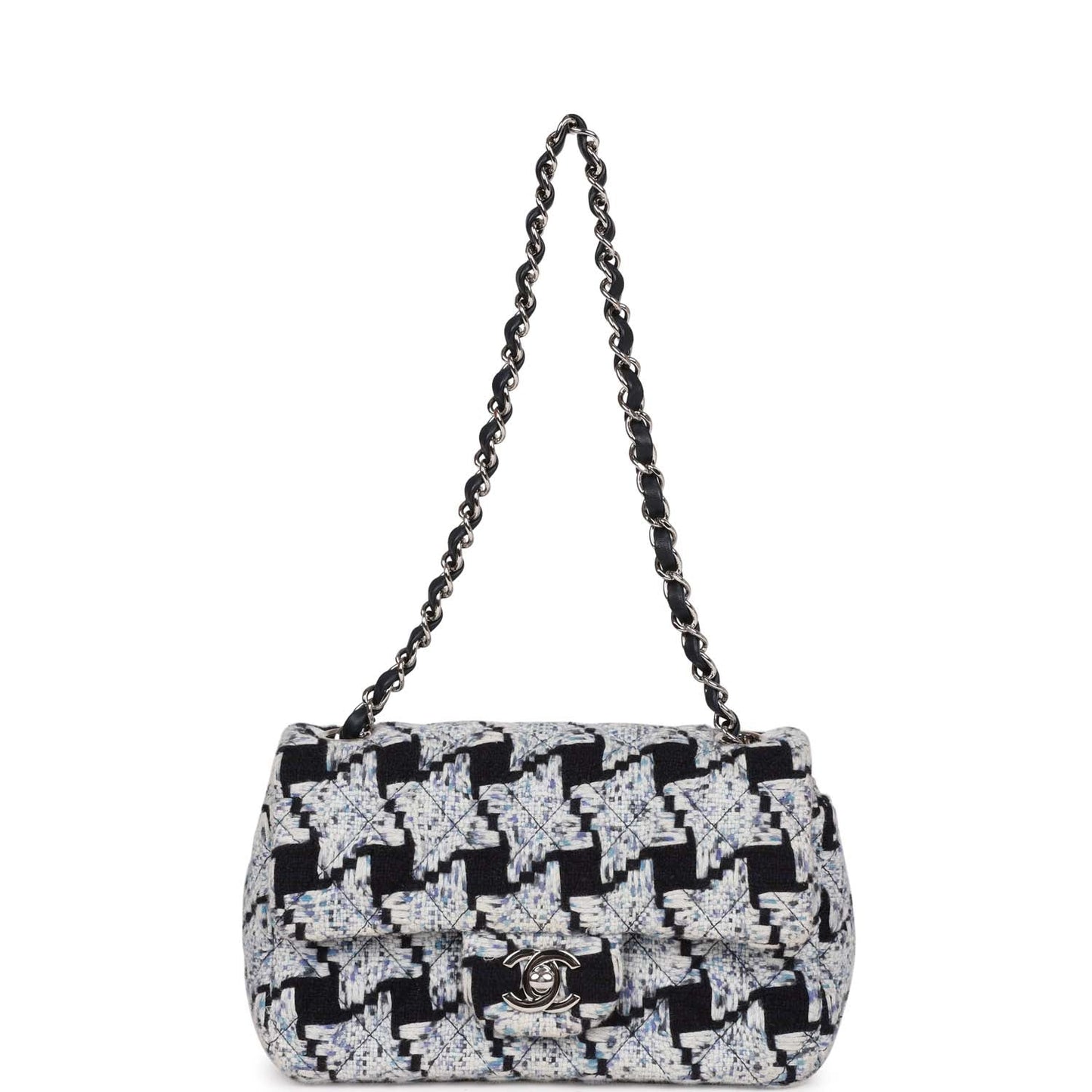 Pre-owned Chanel Mini Rectangular Flap Bag Blue Tweed Silver Hardware