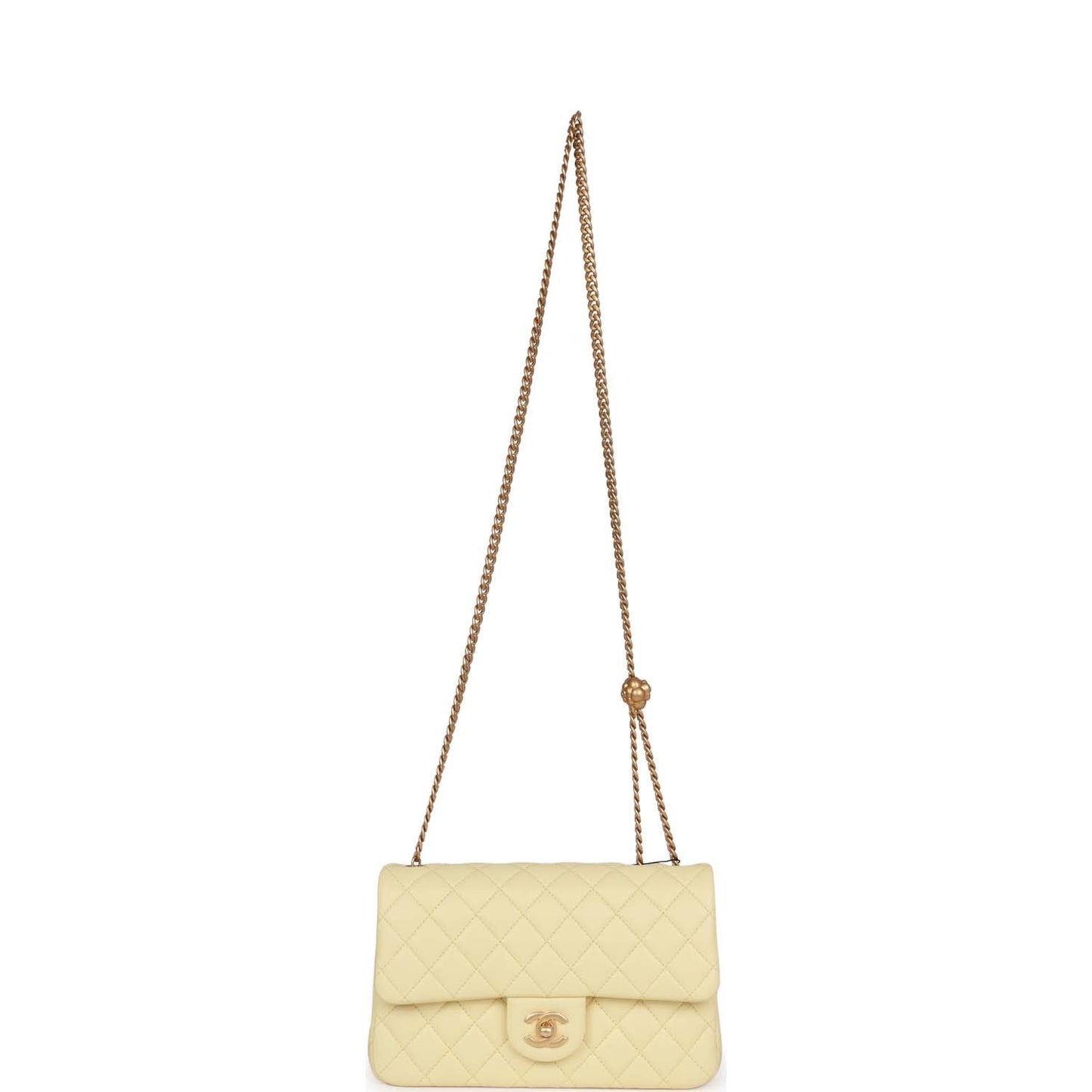 Chanel Camellia Crush Medium Flap Yellow Lambskin Antique Gold Hardware