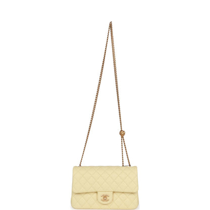 Chanel Camellia Crush Medium Flap Yellow Lambskin Antique Gold Hardware