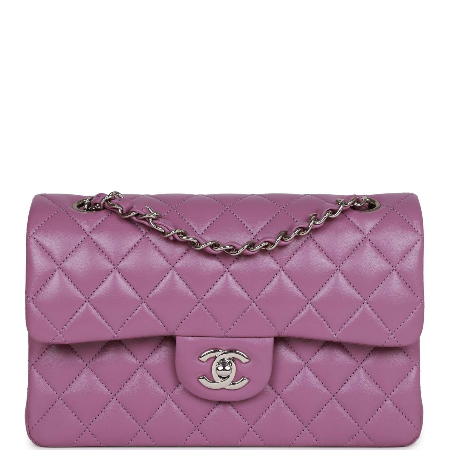 Chanel Small Classic Double Flap Bag Purple Lambskin Silver Hardware