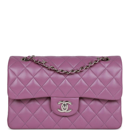 Chanel Small Classic Double Flap Bag Purple Lambskin Silver Hardware