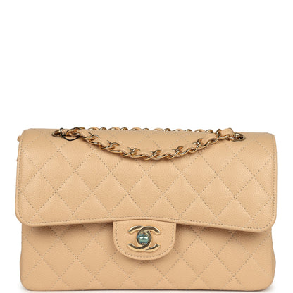 Chanel Small Classic Double Flap Bag Beige Caviar Gold Hardware