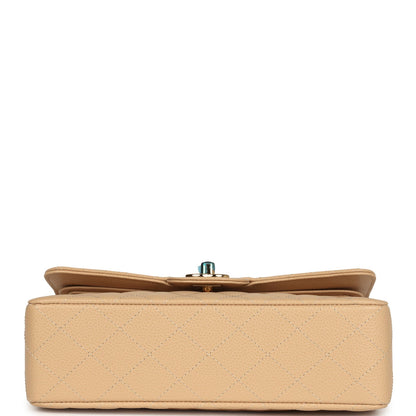 Chanel Small Classic Double Flap Bag Beige Caviar Gold Hardware