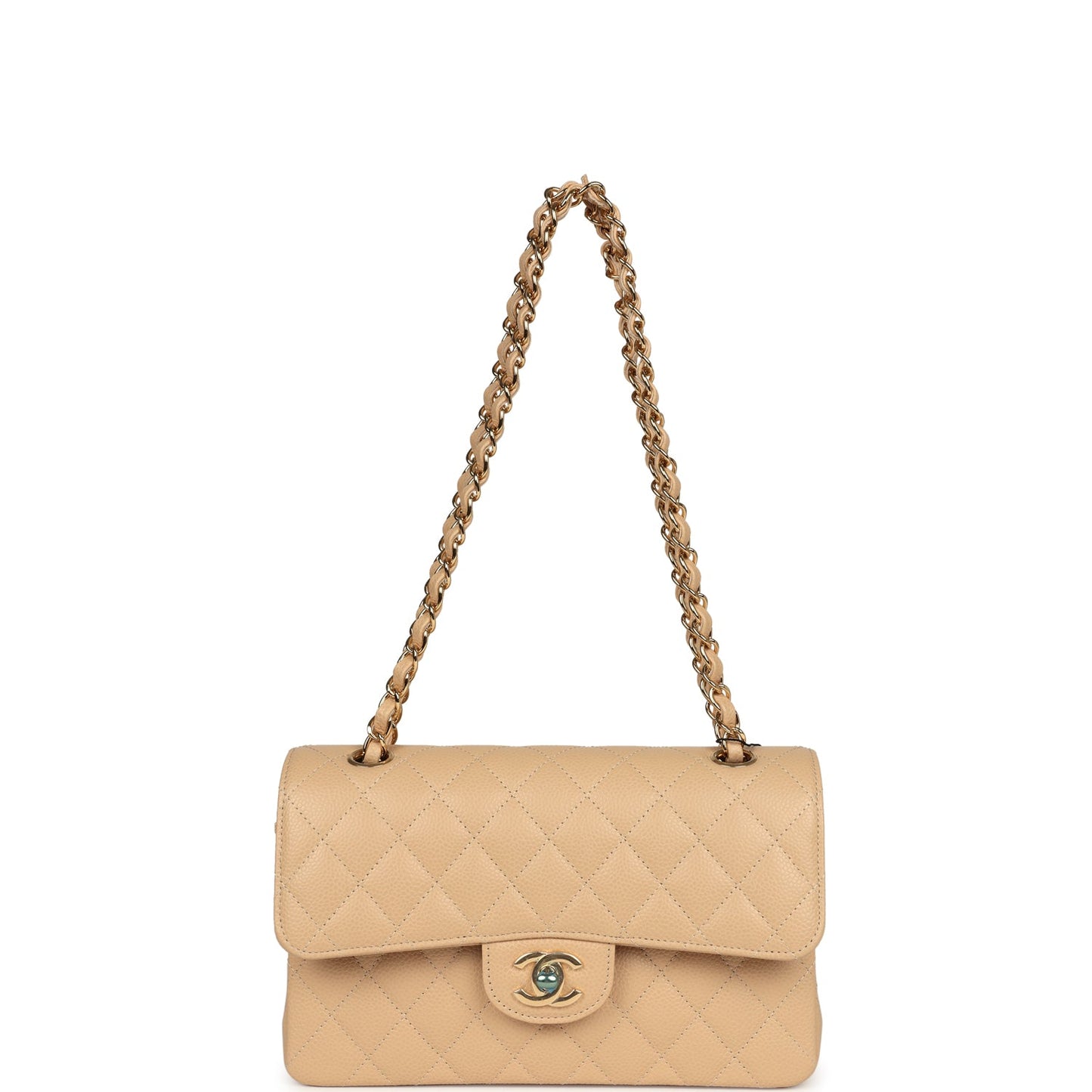 Chanel Small Classic Double Flap Bag Beige Caviar Gold Hardware