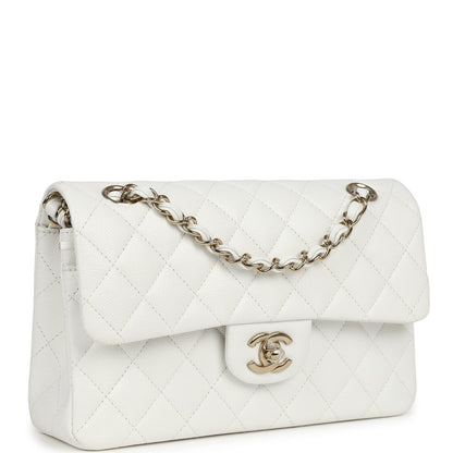 Chanel Small Classic Double Flap White Caviar Light Gold Hardware