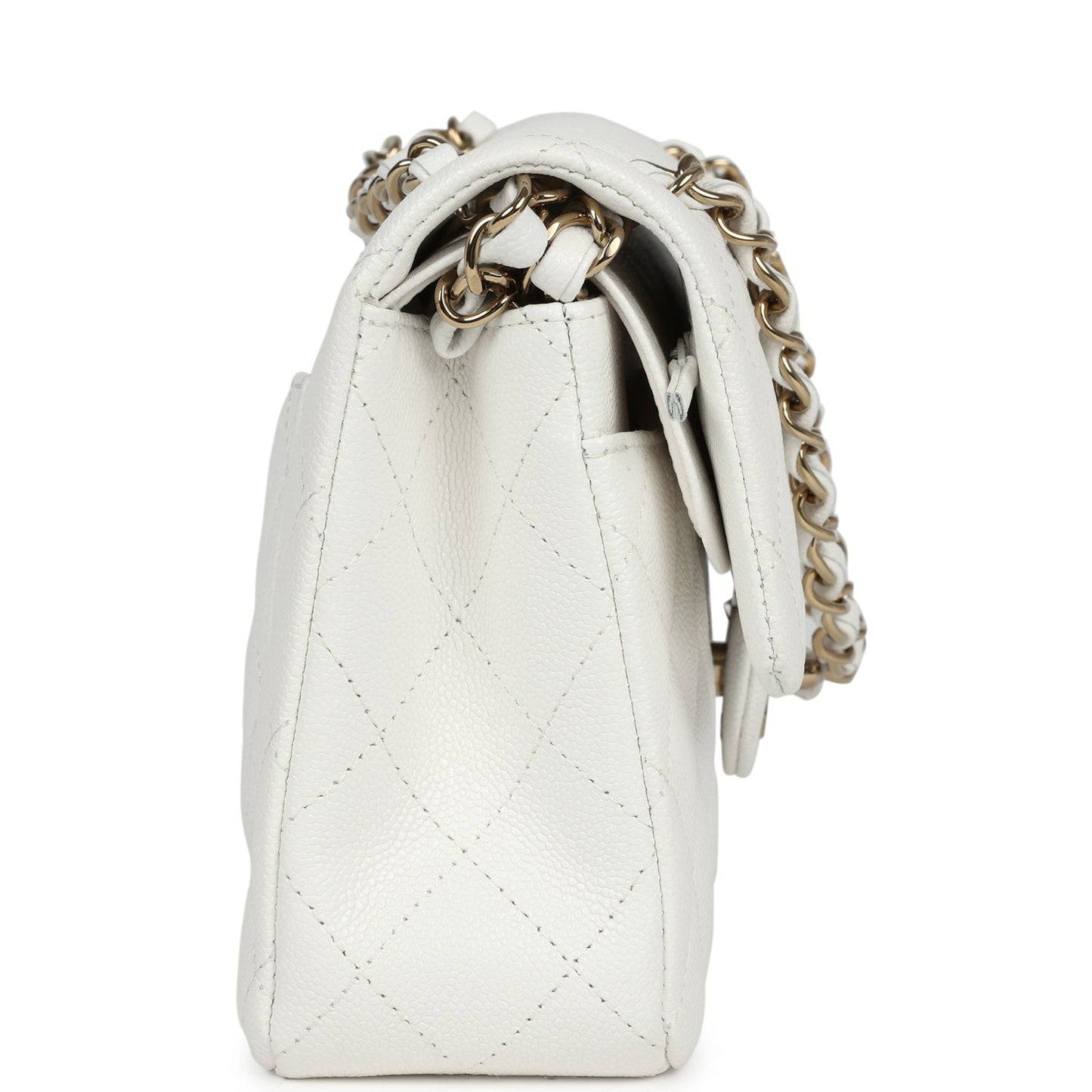 Chanel Small Classic Double Flap White Caviar Light Gold Hardware