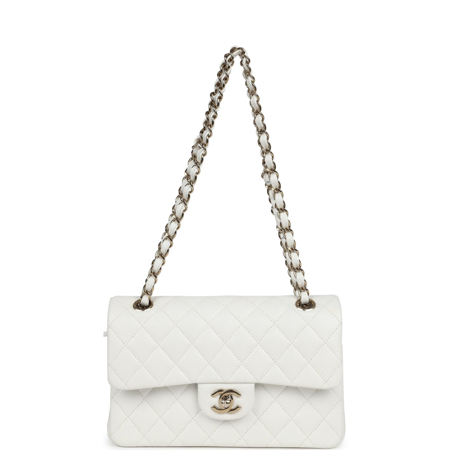 Chanel Small Classic Double Flap White Caviar Light Gold Hardware