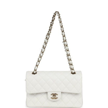 Chanel Small Classic Double Flap White Caviar Light Gold Hardware