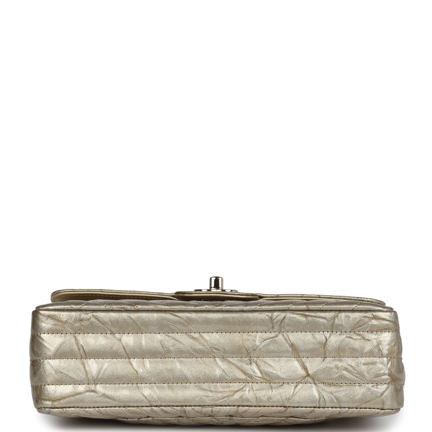 Pre-owned Chanel Small Chevron Double Flap Bag Gold Metallic Patent Aged Calfskin Light Gold Hardware