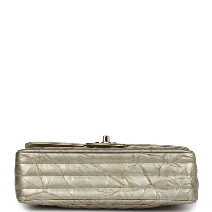 Pre-owned Chanel Small Chevron Double Flap Bag Gold Metallic Patent Aged Calfskin Light Gold Hardware