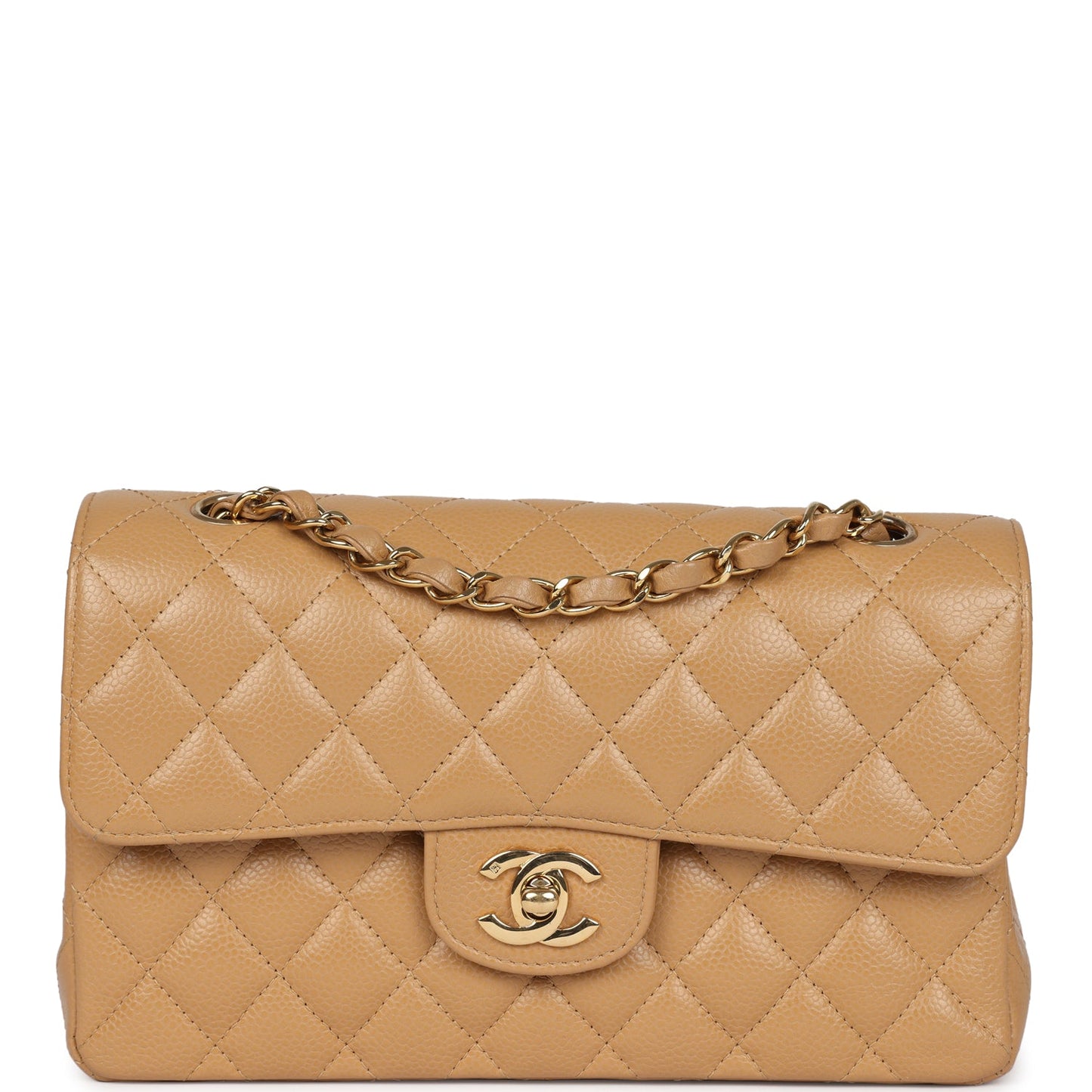 Pre-owned Chanel Small Classic Double Flap Dark Beige Caviar Gold Hardware