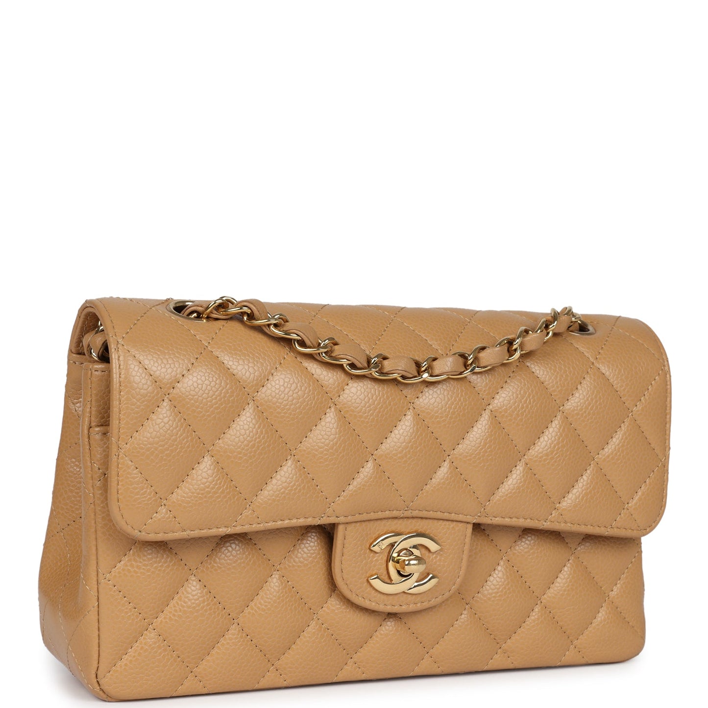 Pre-owned Chanel Small Classic Double Flap Dark Beige Caviar Gold Hardware