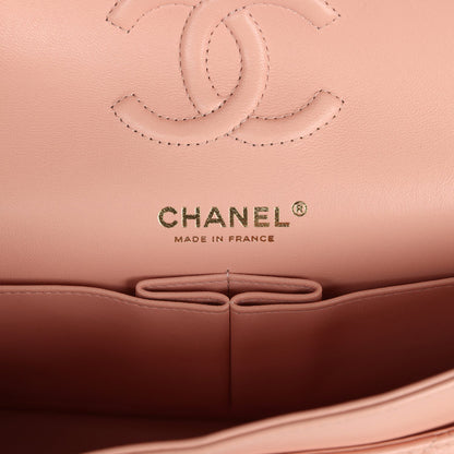 Pre-owned Chanel Small Classic Double Flap Light Pink Lambskin Gold Hardware