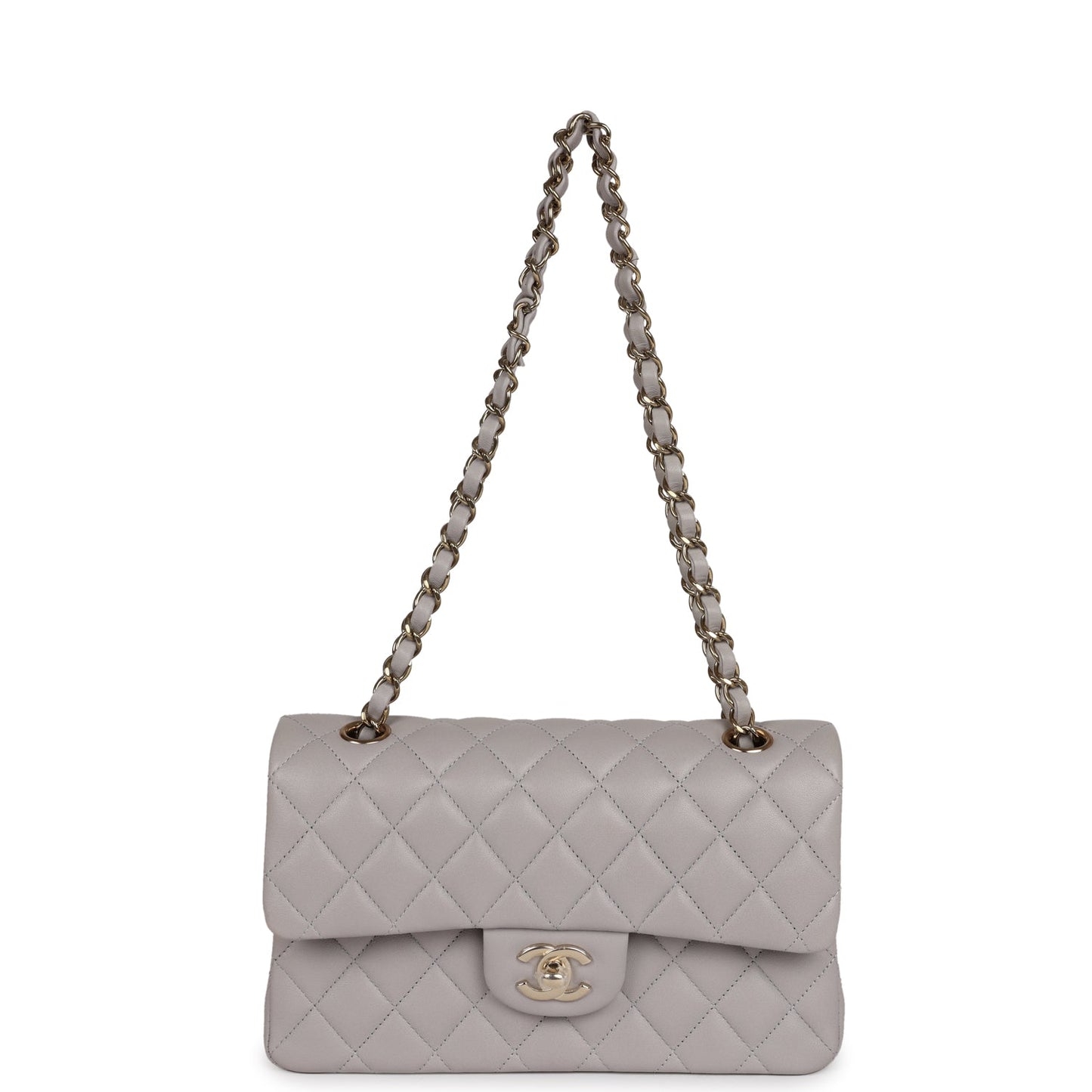 Chanel Small Classic Double Flap Bag Grey Lambskin Light Gold Hardware