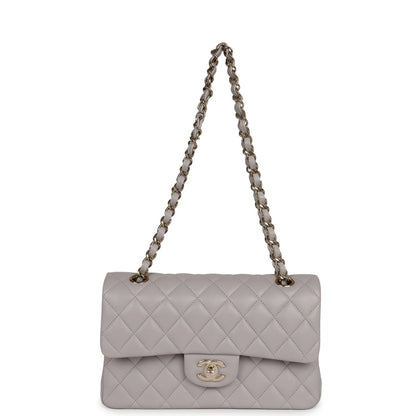Chanel Small Classic Double Flap Bag Grey Lambskin Light Gold Hardware