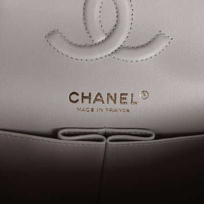 Chanel Small Classic Double Flap Bag Grey Lambskin Light Gold Hardware