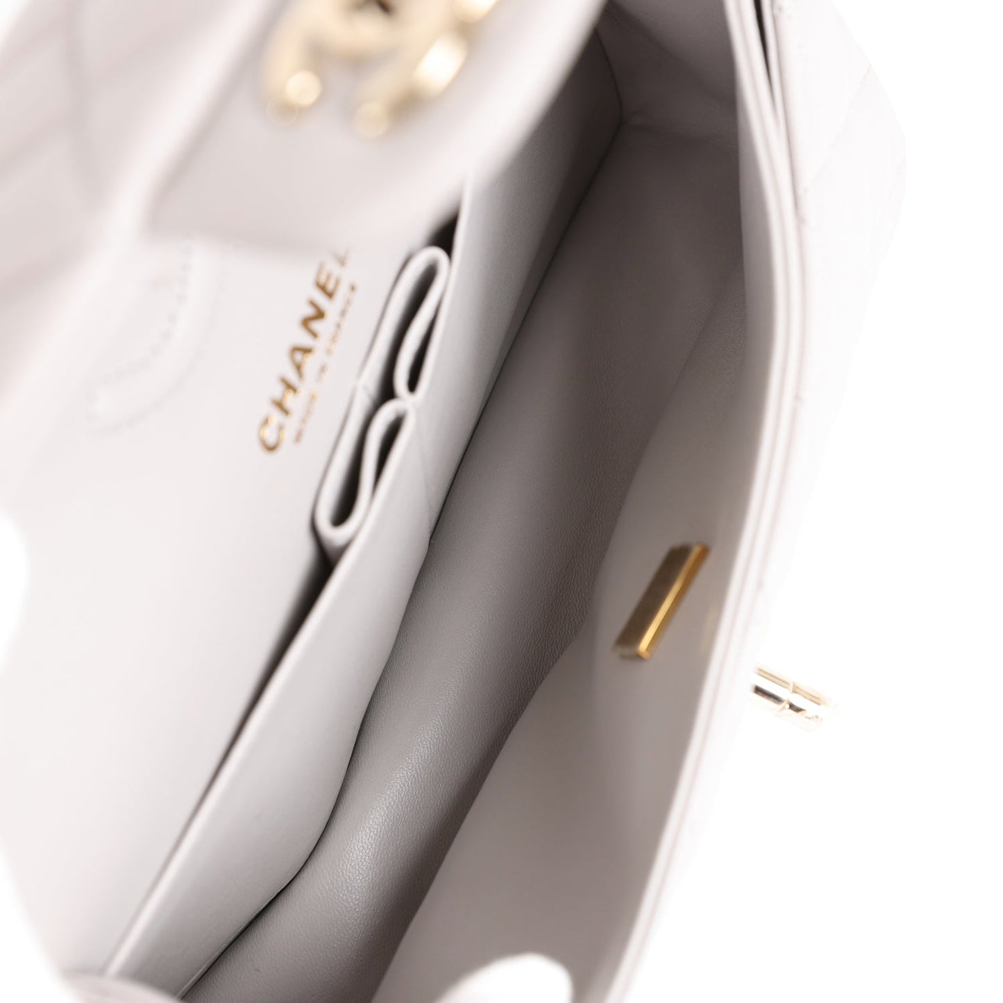 Chanel Small Classic Double Flap Bag Grey Lambskin Light Gold Hardware