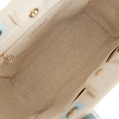 Chanel Small Deauville Shopping Tote Blue and Beige Boucle Light Gold Hardware