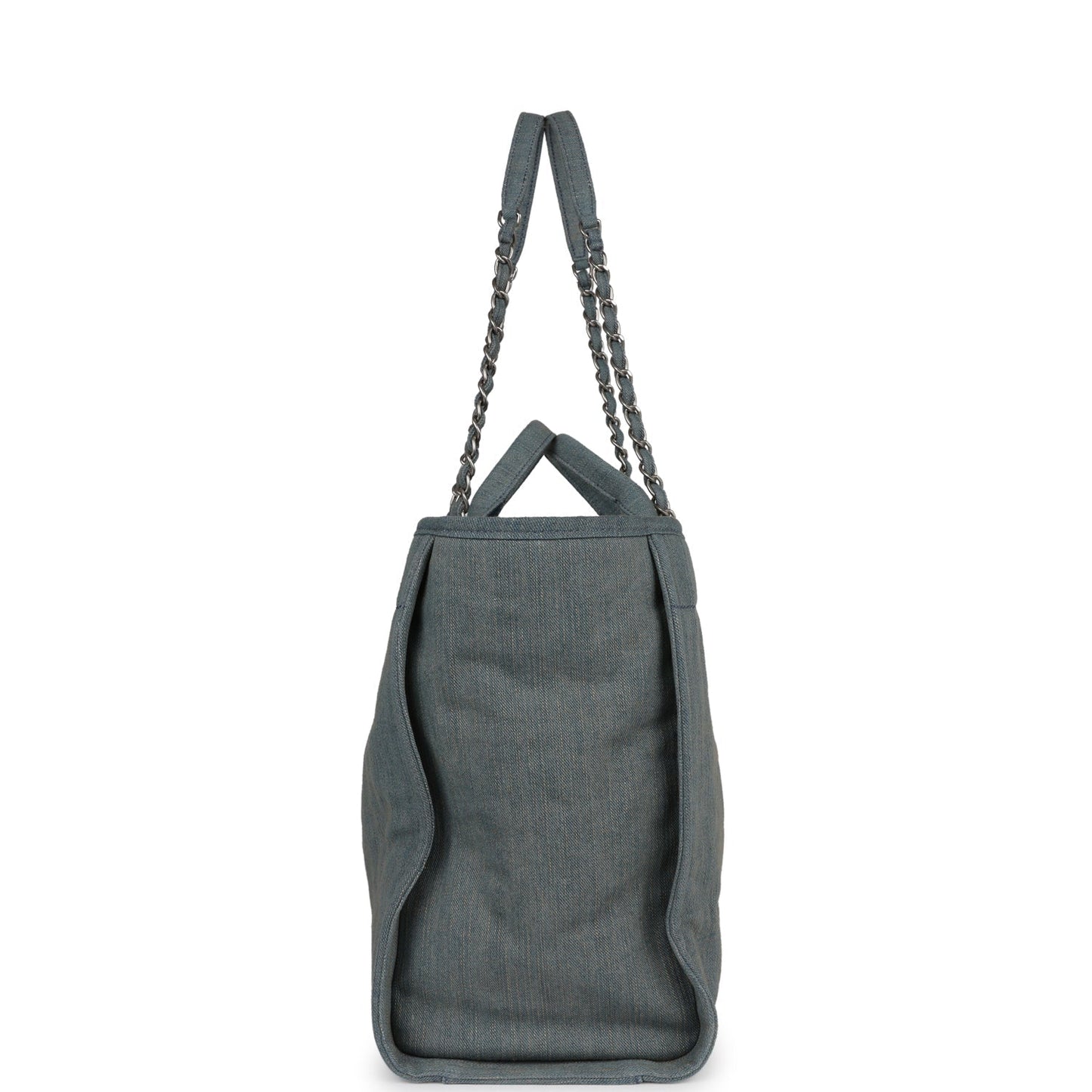 Chanel Large Deauville Shopping Tote Distressed Blue Denim Silver Hardware