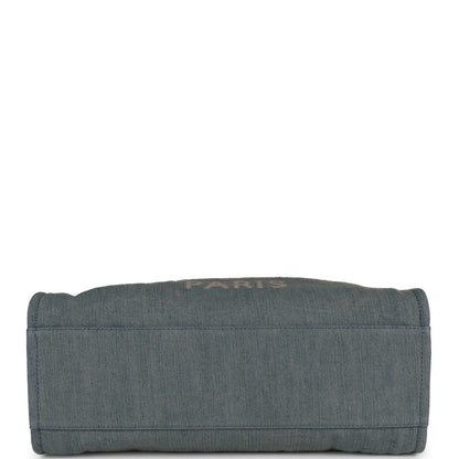 Chanel Large Deauville Shopping Tote Distressed Blue Denim Silver Hardware