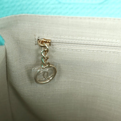 Chanel Small Deauville Shopping Tote Turquoise Canvas Light Gold Hardware