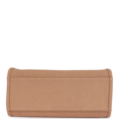 Chanel Small Deauville Shopping Tote Dark Beige Canvas Light Gold Hardware