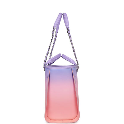 Chanel Small Deauville Shopping Tote Pink and Purple Ombre Calfskin Silver Hardware