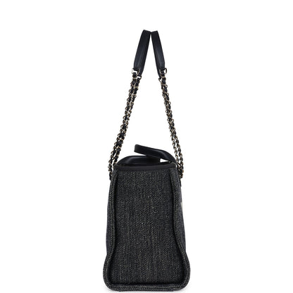 Chanel Small Deauville Shopping Tote Dark Blue Denim Light Gold Hardware