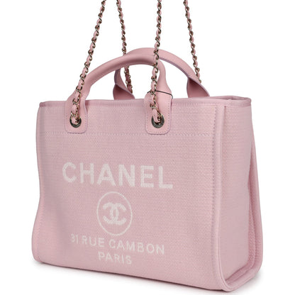 Chanel Small Deauville Shopping Tote Light Pink Canvas Light Gold Hardware