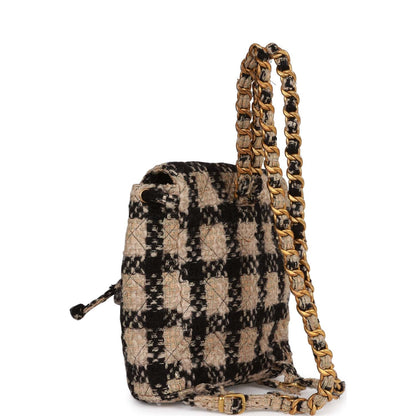 Vintage Chanel Duma Backpack Beige and Black Tweed Gold Hardware