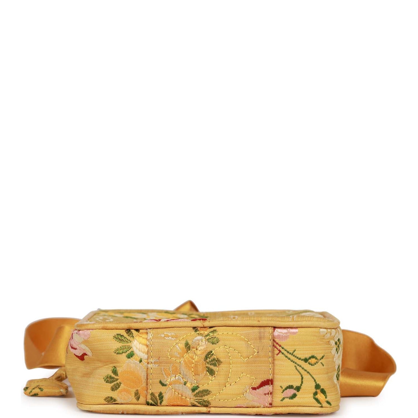 Vintage Chanel Brocade Camera Bag Yellow Silk Gold Hardware