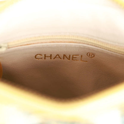 Vintage Chanel Brocade Camera Bag Yellow Silk Gold Hardware